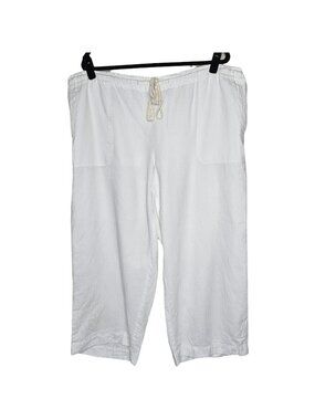 Ralph Lauren 2X White Linen Cotton Crop Pants Beach Coastal Nautical Resort Rope